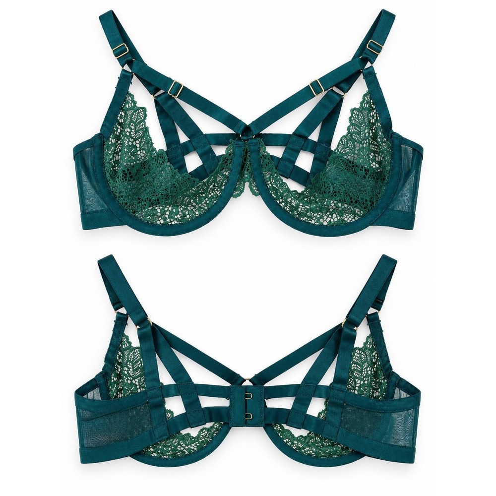 Von Follies Dita Von Teese Madame XXX Bra XL Teal Lace Strappy NWT